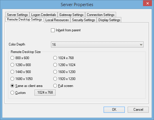 screenshot of connection manager settings