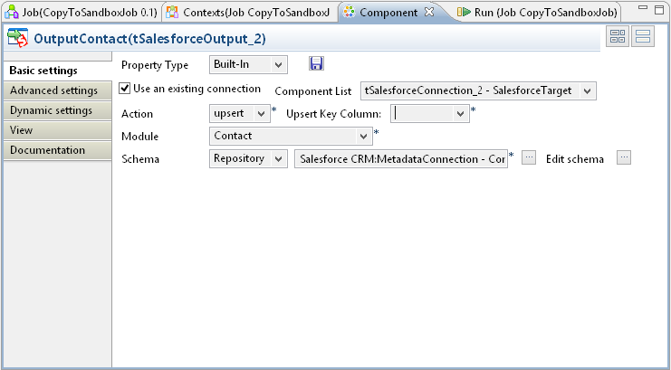 talend output contact